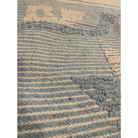 Hand Made Rug Blue White 55"x 34" Star Throw Chenille Woven Southwest Style Rect - Picture 7 of 8